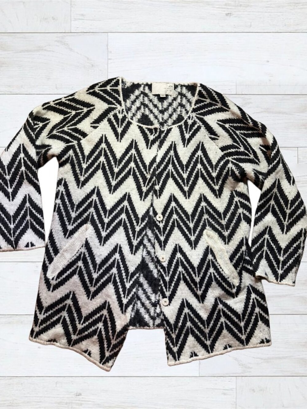 JOA Chevron Mohair Cardigan Cream Black M